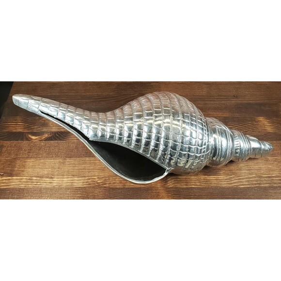 Vintage Pewter Distaff Spindle with Intricate Conch Shell Design - Coastal Decor - Picture 2 of 10